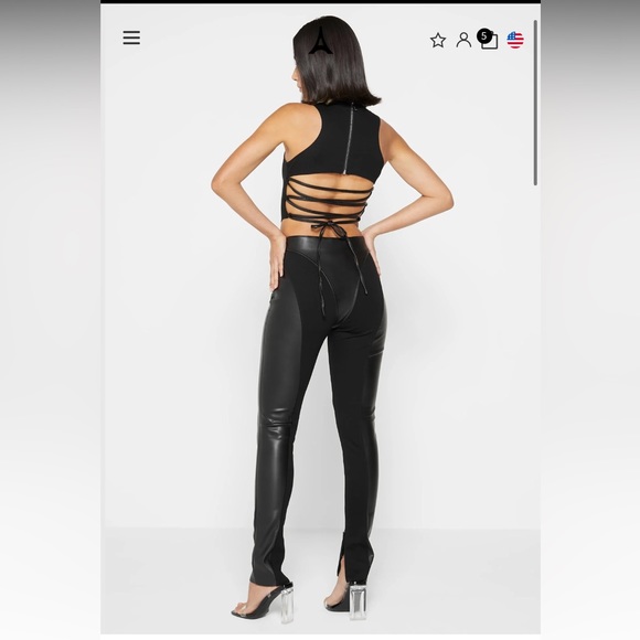 Vegan Leather Corset Lace Up Jumpsuit - Picture 2 of 9